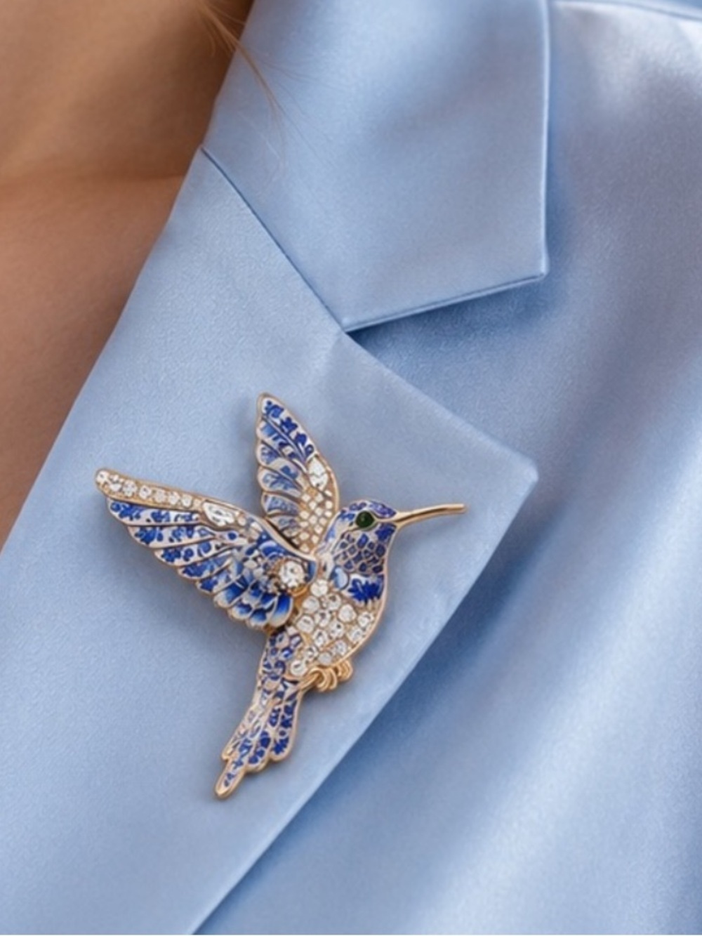 Lucky Blue Bird Crystal Brooch